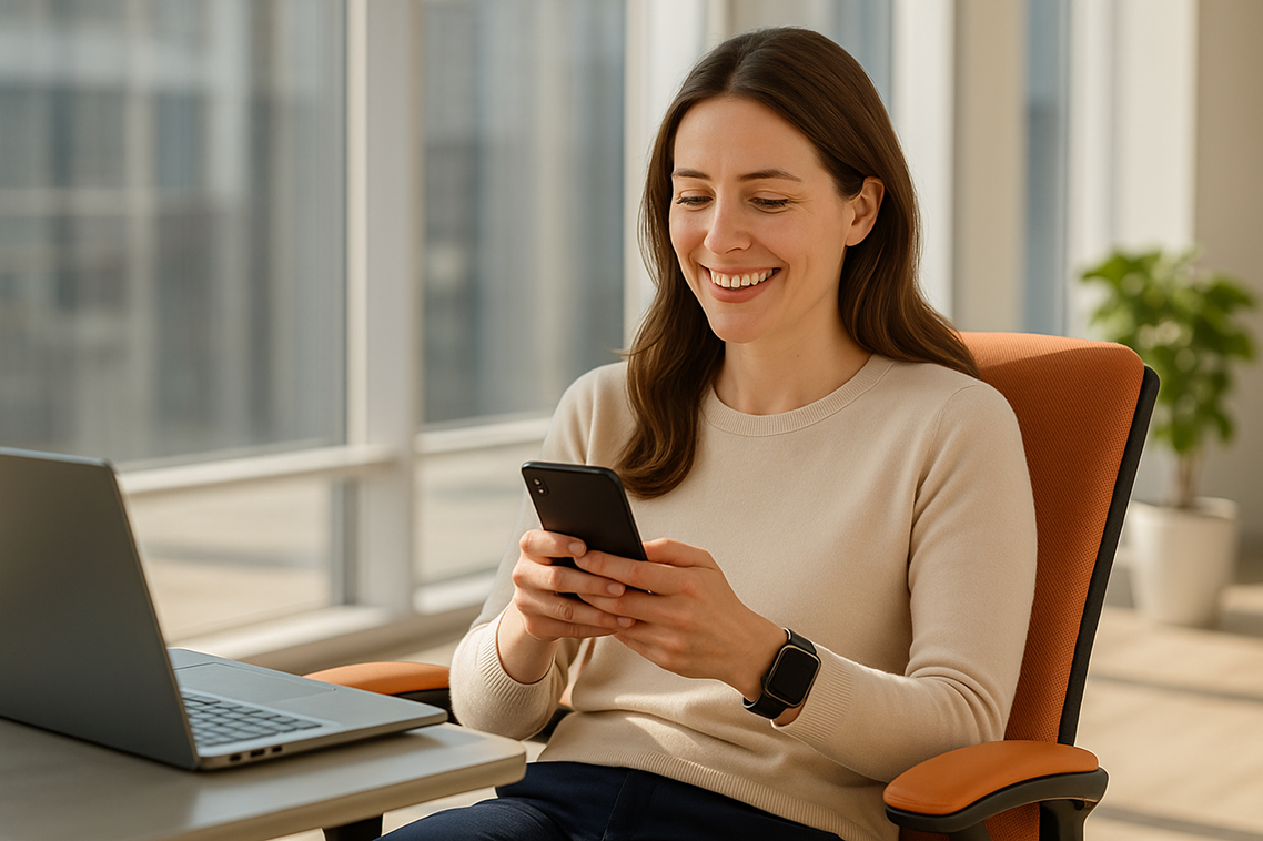 Man using smartphone in office