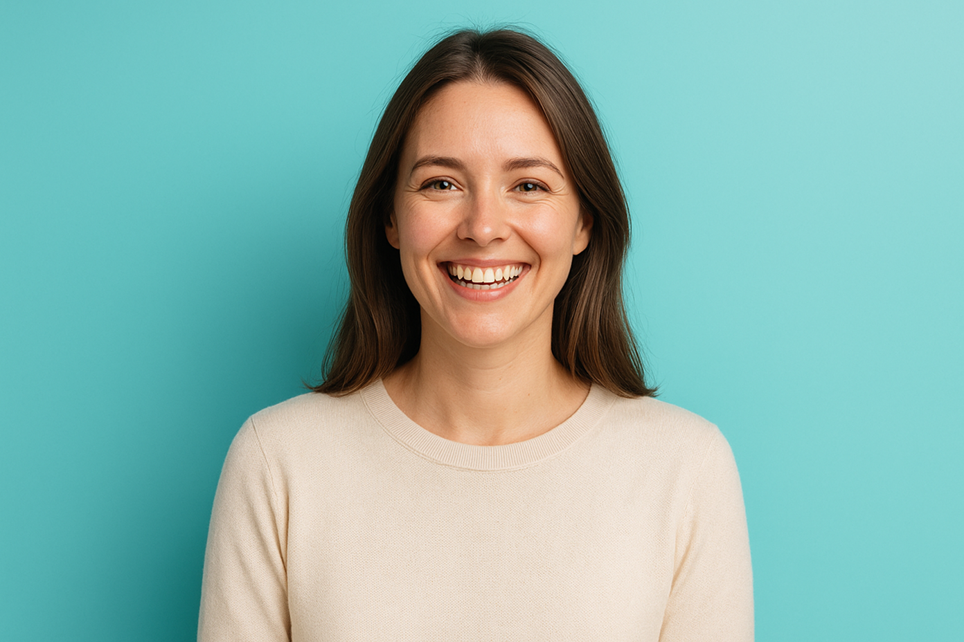Happy woman with dark hair
